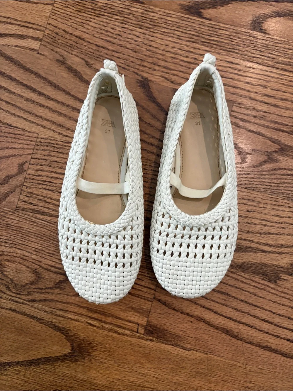 Zara White Woven Mary Jane Kids Shoes